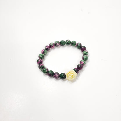Ruby Zoisite Crystal Bracelet with Small Flower for balance, creativity and passion