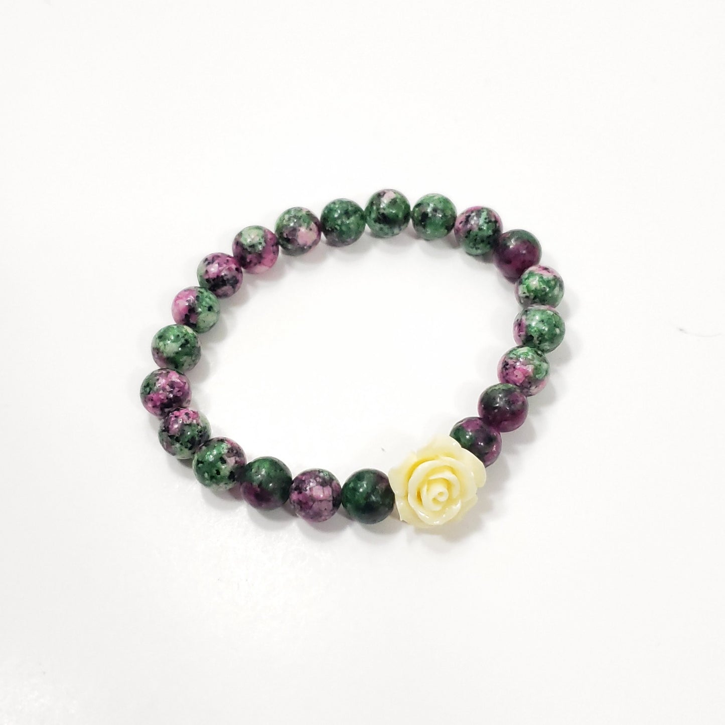Ruby Zoisite Crystal Bracelet with Small Flower for balance, creativity and passion
