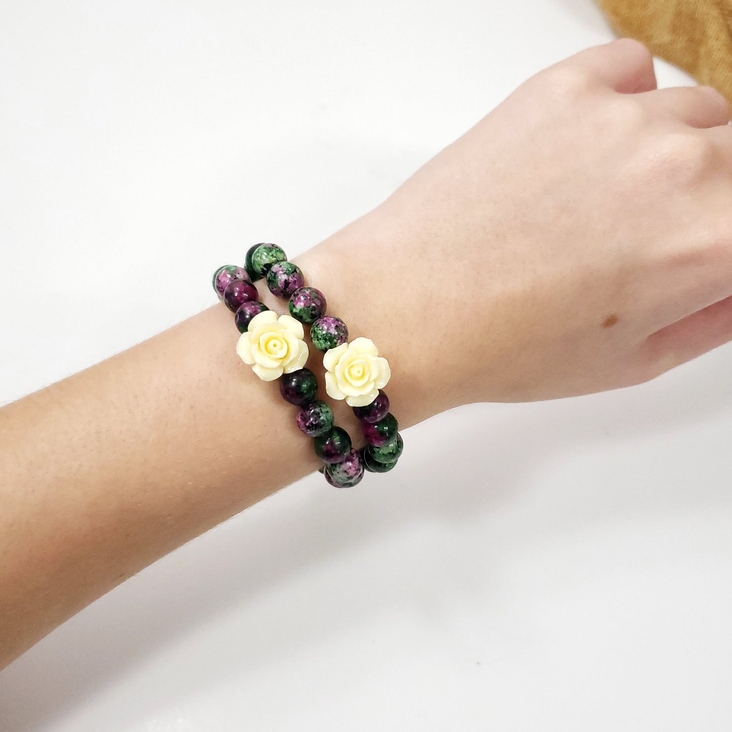 Ruby Zoisite Crystal Bracelet with Small Flower for balance, creativity and passion