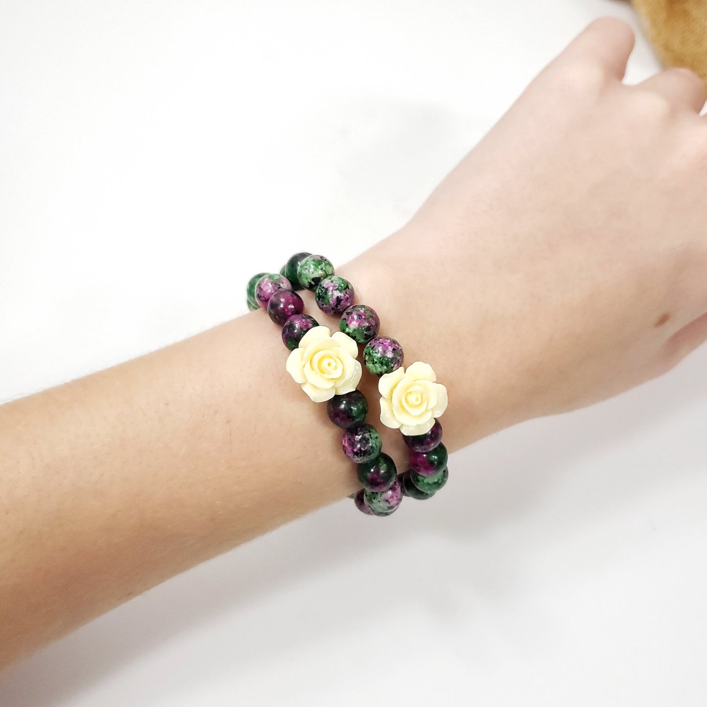 Ruby Zoisite Crystal Bracelet with Small Flower for balance, creativity and passion
