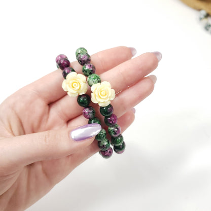 Ruby Zoisite Crystal Bracelet with Small Flower for balance, creativity and passion