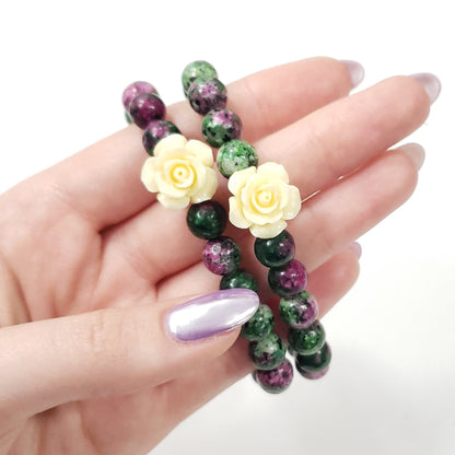 Ruby Zoisite Crystal Bracelet with Small Flower for balance, creativity and passion