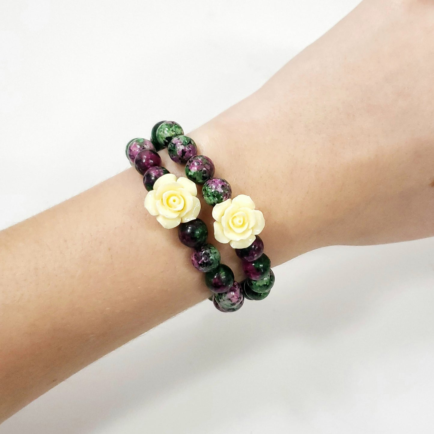 Ruby Zoisite Crystal Bracelet with Small Flower for balance, creativity and passion