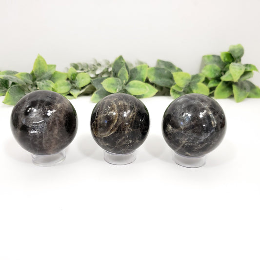 Elegant Black Moonstone Sphere for Psychic Protection and Divine Feminine Energy
