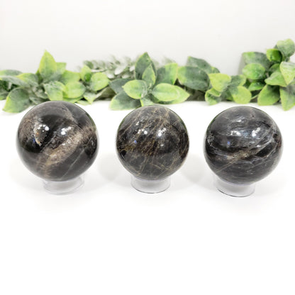 Elegant Black Moonstone Sphere for Psychic Protection and Divine Feminine Energy