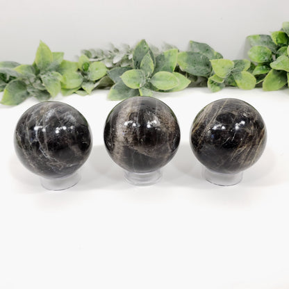 Elegant Black Moonstone Sphere for Psychic Protection and Divine Feminine Energy