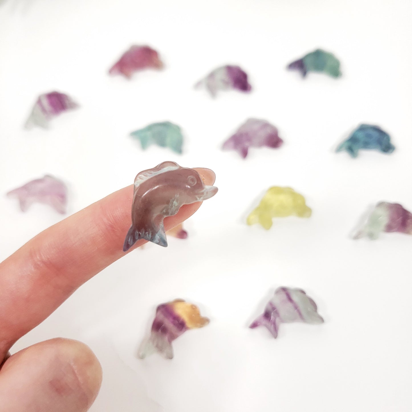 Mini Rainbow Fluorite Dolphin | Pocket Crystal for Joy and Calm
