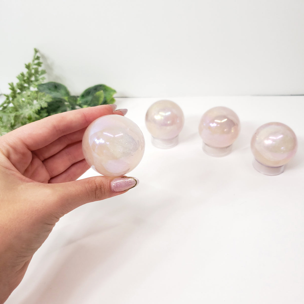 Aura Rose Quartz Sphere | Crystal for Love, Calm and Positive Energy