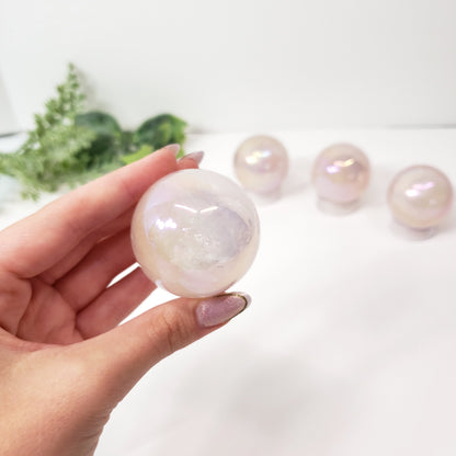 Aura Rose Quartz Sphere | Crystal for Love, Calm and Positive Energy