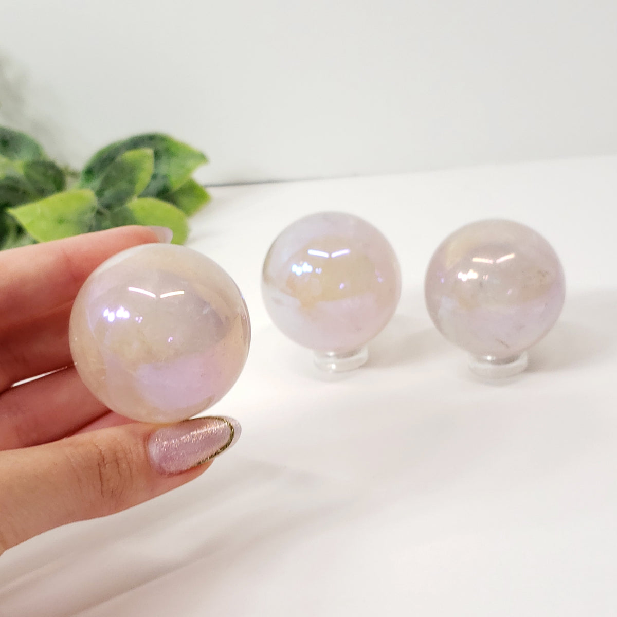 Aura Rose Quartz Sphere | Crystal for Love, Calm and Positive Energy