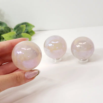 Aura Rose Quartz Sphere | Crystal for Love, Calm and Positive Energy