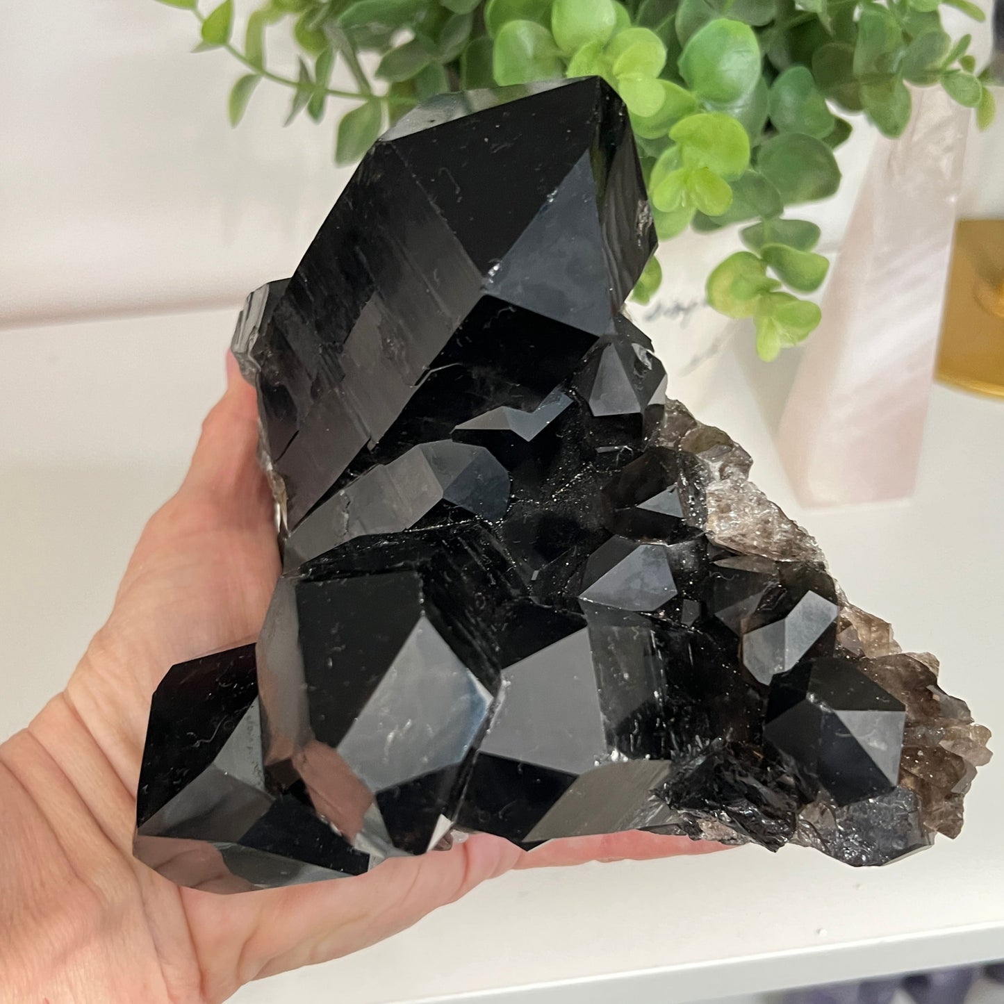 Large Smoky Quartz crystal cluster with radiant multi-point formation for grounding and energy balance