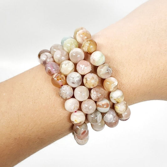 Flower Agate 10mm Beaded Bracelet for Growth and Purpose