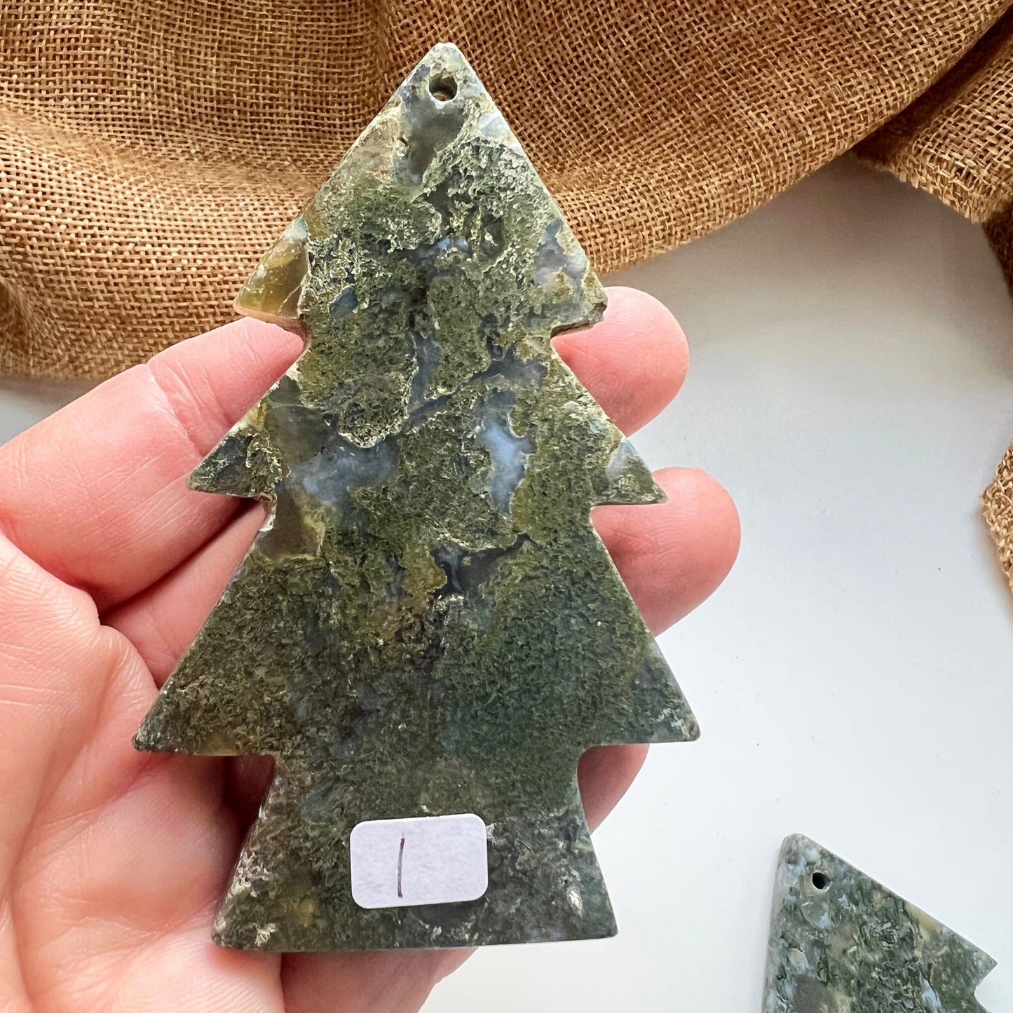 Christmas Tree Shaped Ornament - Green Moss Agate