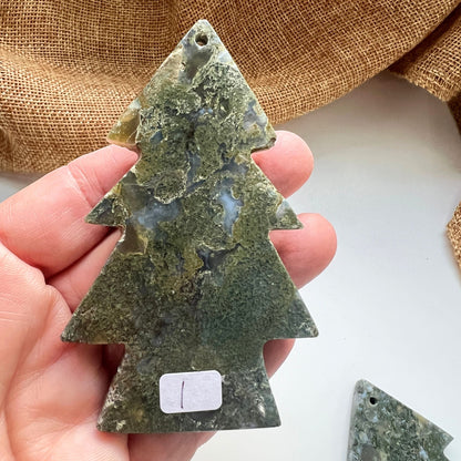 Christmas Tree Shaped Ornament - Green Moss Agate