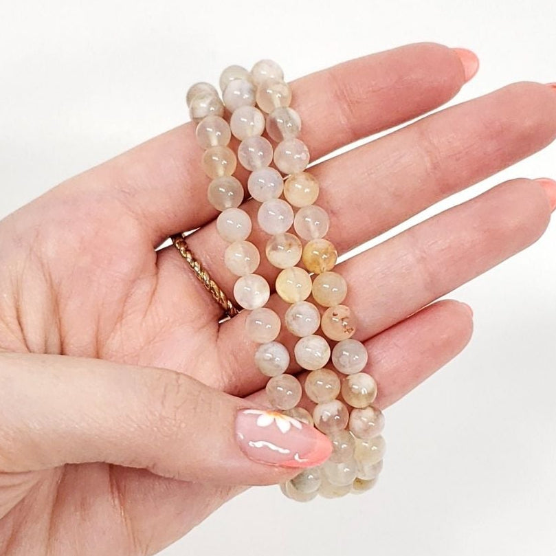 Flower Agate 6mm Beaded Bracelet for Growth and New Beginnings
