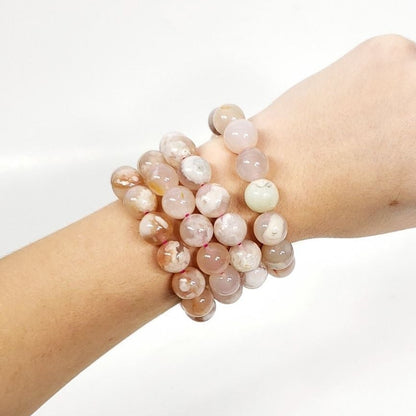 Flower Agate 12mm Beaded Bracelet for Bold Growth and Grounding