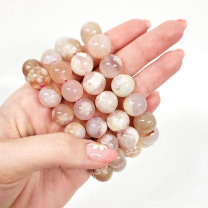 Flower Agate 12mm Beaded Bracelet for Bold Growth and Grounding
