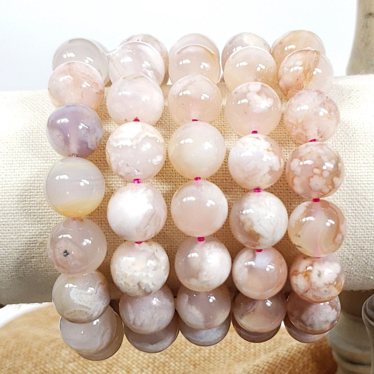 Flower Agate 12mm Beaded Bracelet for Bold Growth and Grounding