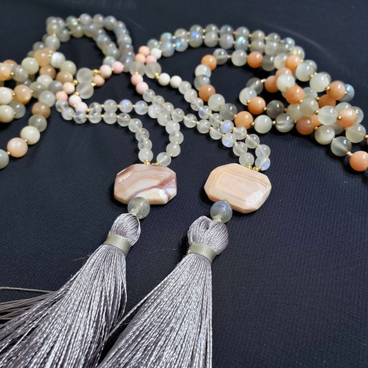 4 Soothing Stones Mala with Moonstone, Sunstone and Labradorite Shimmering Beads