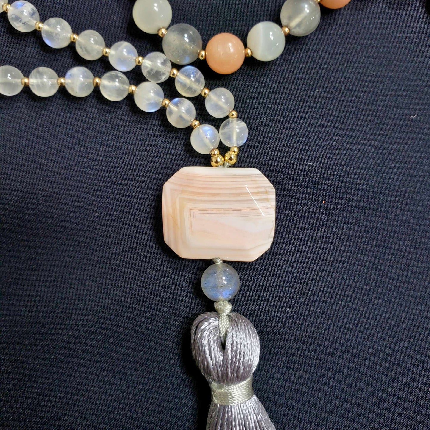 4 Soothing Stones Mala with Moonstone, Sunstone and Labradorite Shimmering Beads