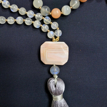 4 Soothing Stones Mala with Moonstone, Sunstone and Labradorite Shimmering Beads