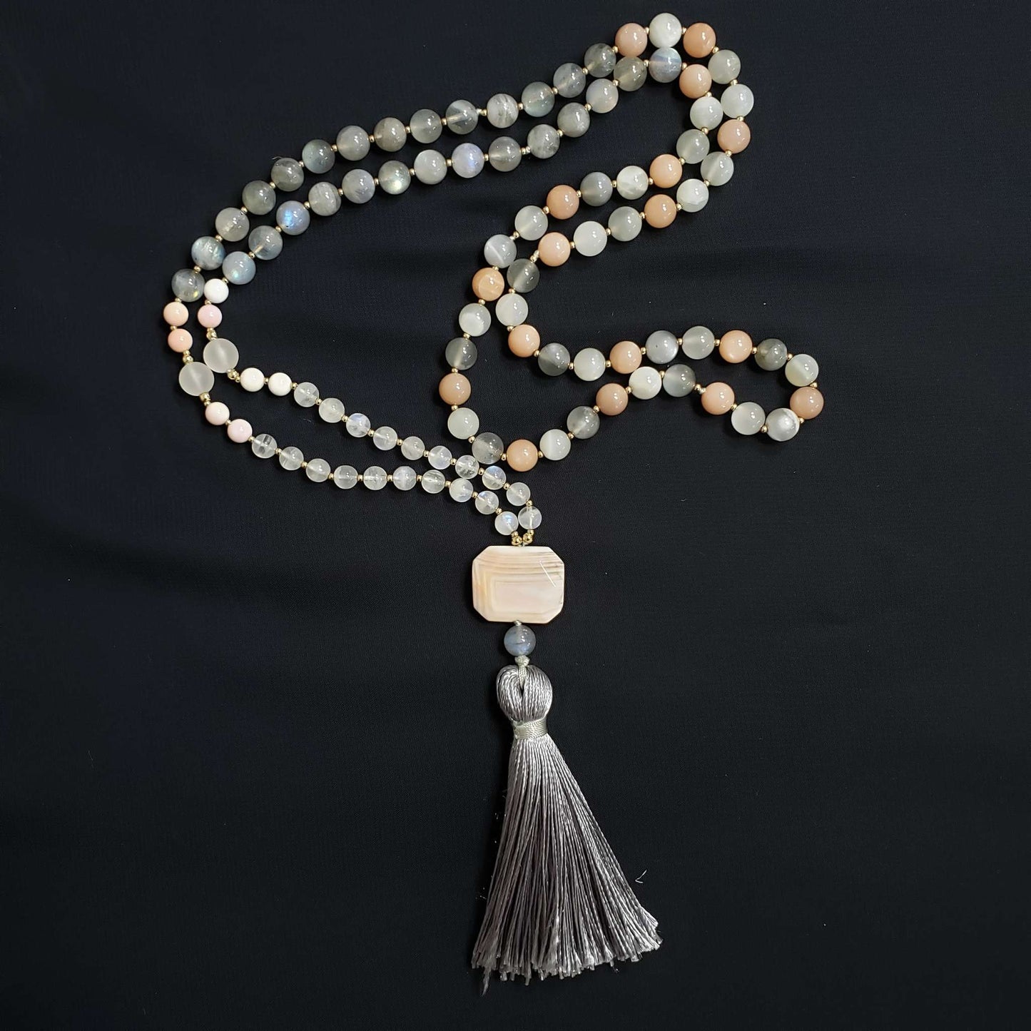4 Soothing Stones Mala with Moonstone, Sunstone and Labradorite Shimmering Beads