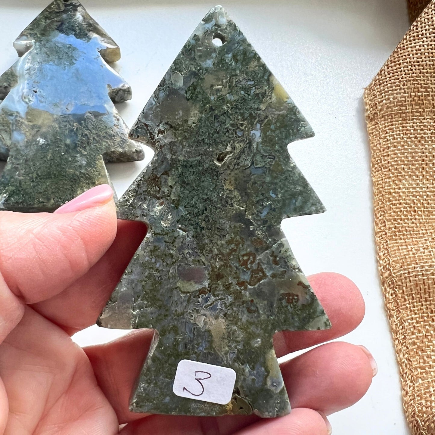 Christmas Tree Shaped Ornament - Green Moss Agate