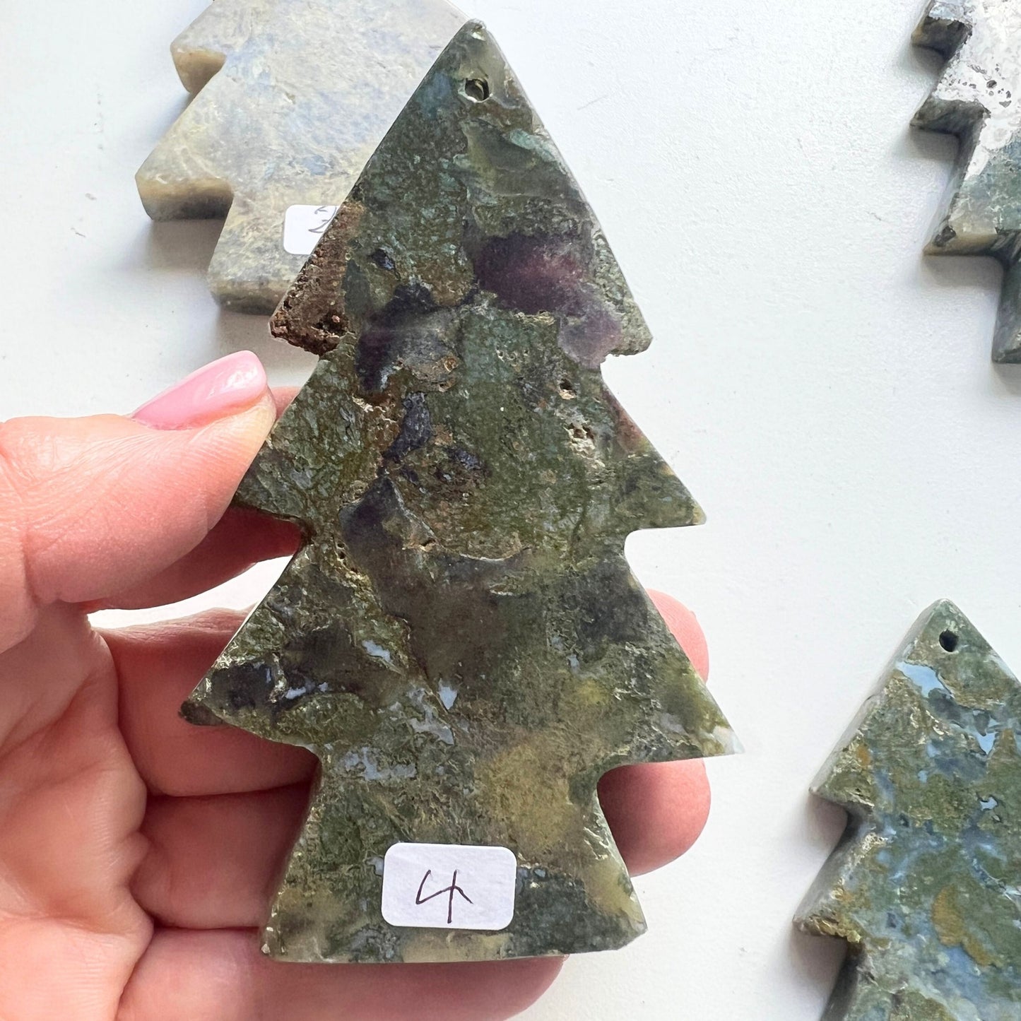 Christmas Tree Shaped Ornament - Green Moss Agate