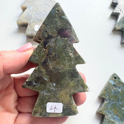 Christmas Tree Shaped Ornament - Green Moss Agate