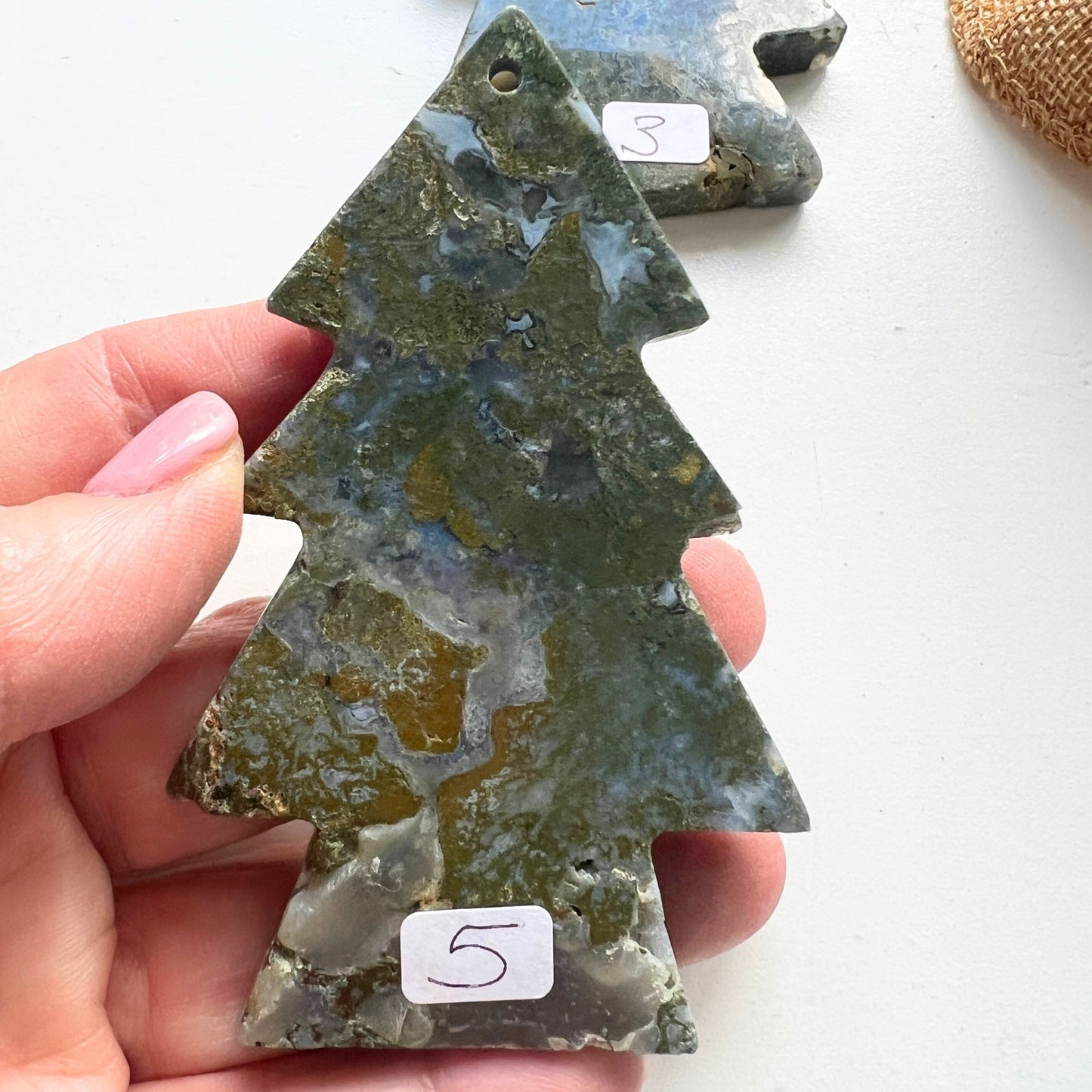 Christmas Tree Shaped Ornament - Green Moss Agate