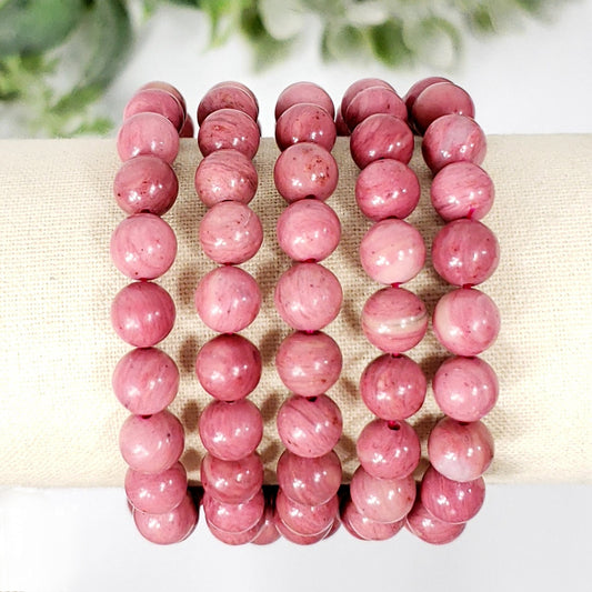 8mm Pink Rhodonite Crystal Bracelet