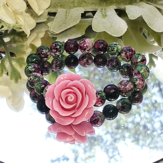 Ruby Zoisite Crystal Bracelet with stone flower