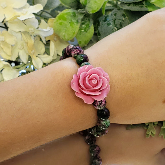 Ruby Zoisite Crystal Bracelet with large stone flower