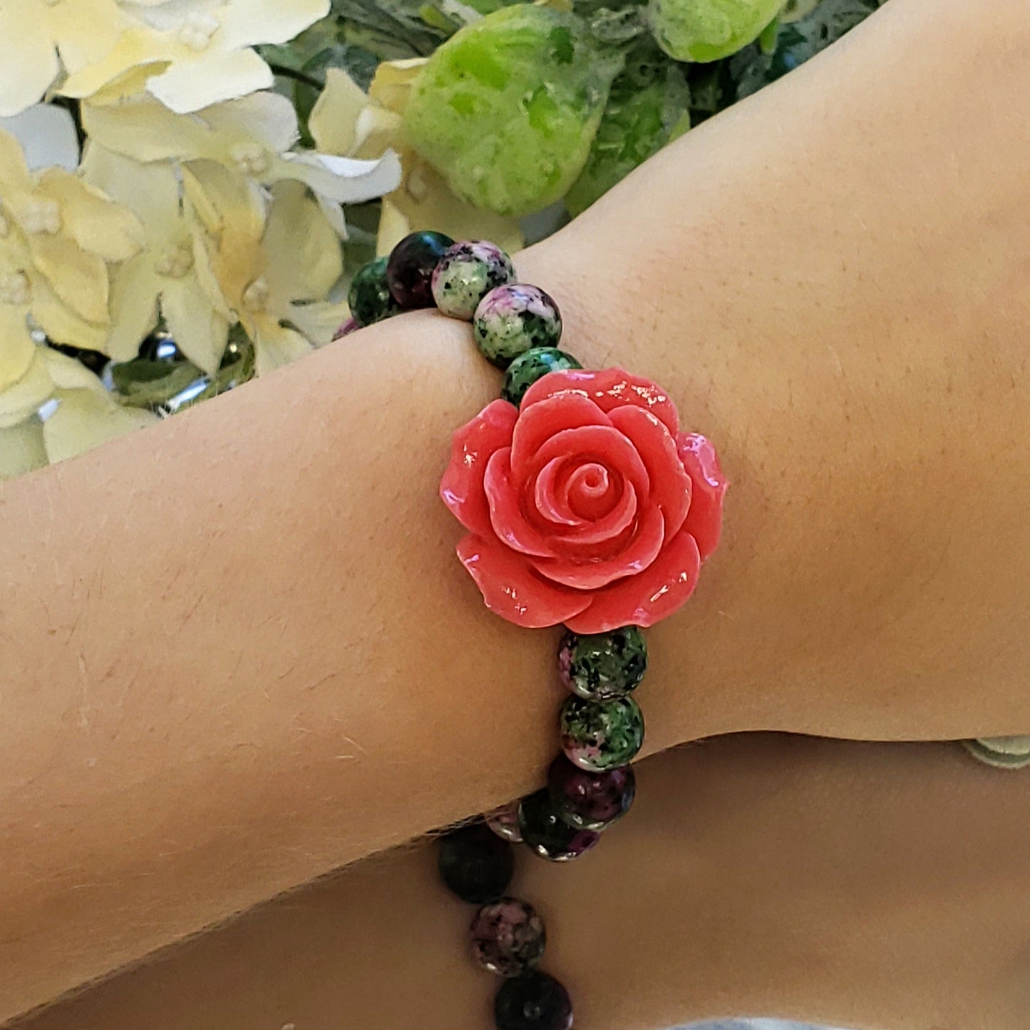 Ruby Zoisite Crystal Bracelet with stone flower