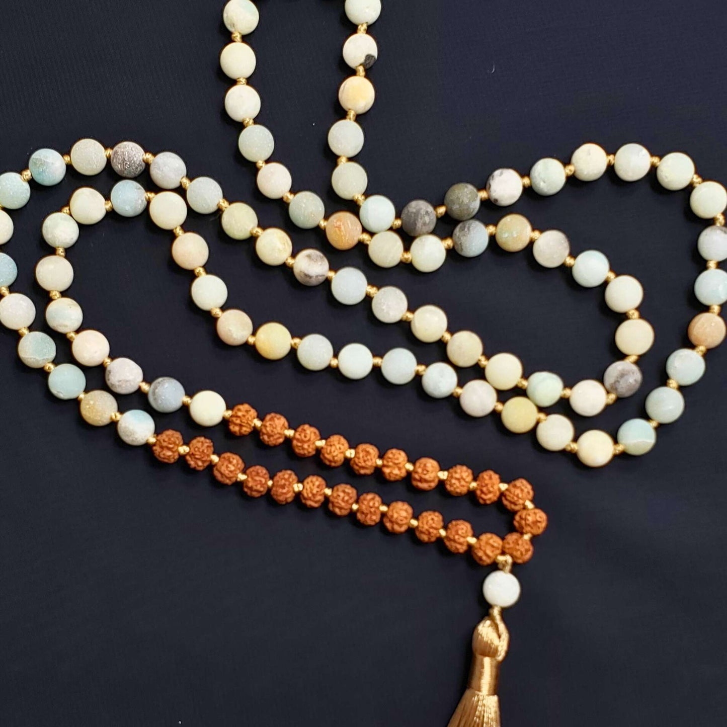 Amazonite and Rudraksha 108 Bead Mala