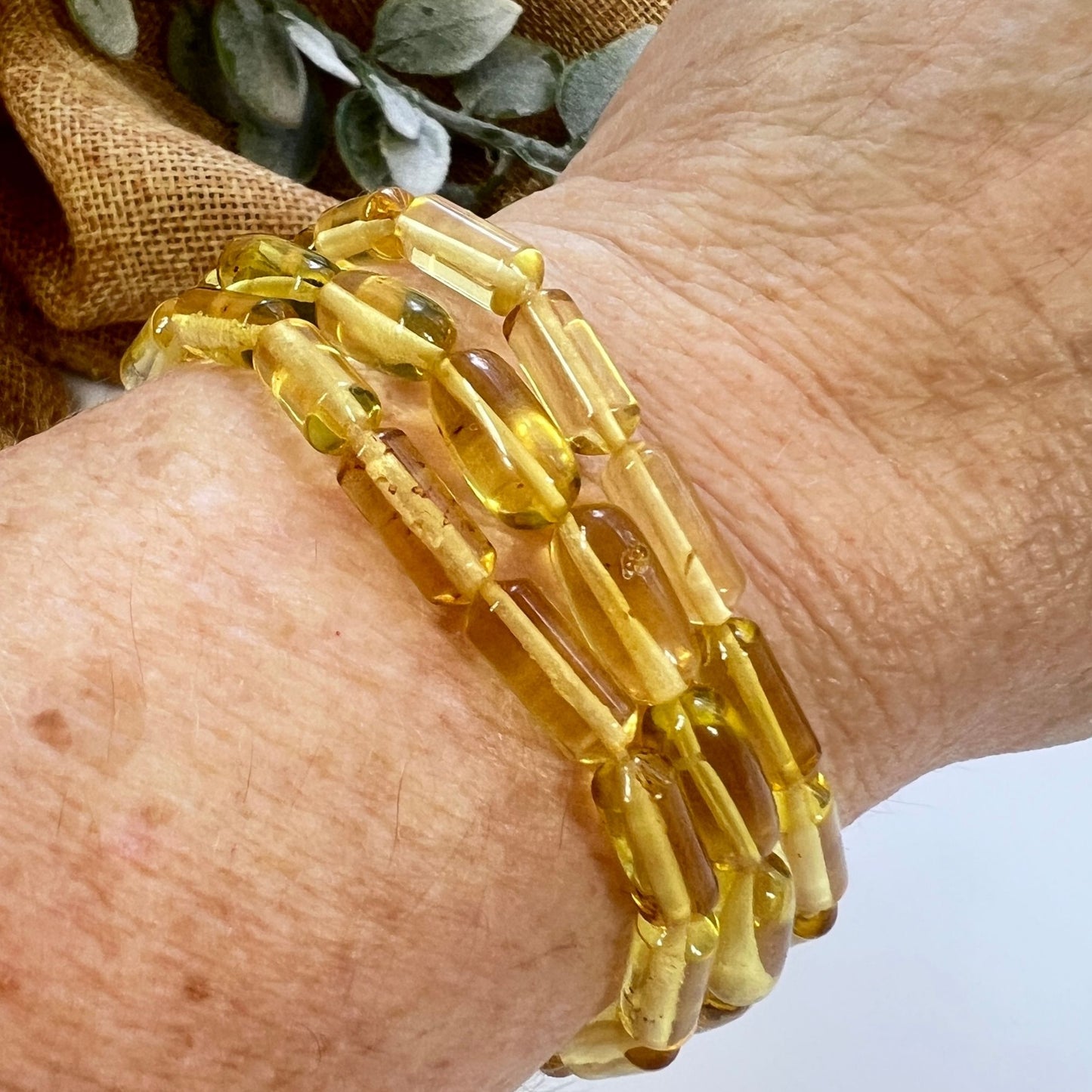 Amber Beaded Bracelet – Delicate 12x5mm Natural Gemstone Jewelry