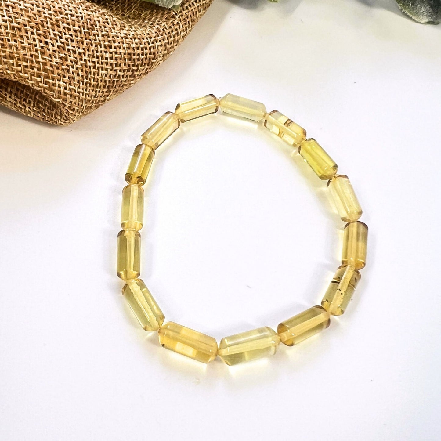 Amber Beaded Bracelet – Delicate 12x5mm Natural Gemstone Jewelry