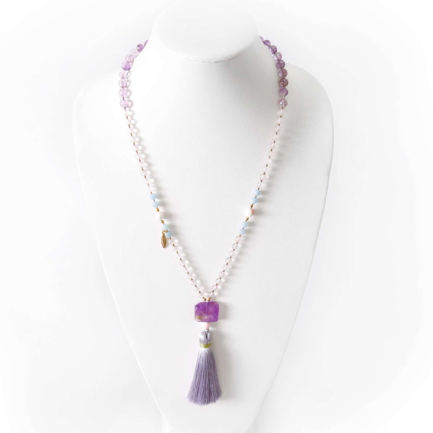 Ametrine 108 Bead Mala with Aquamarine