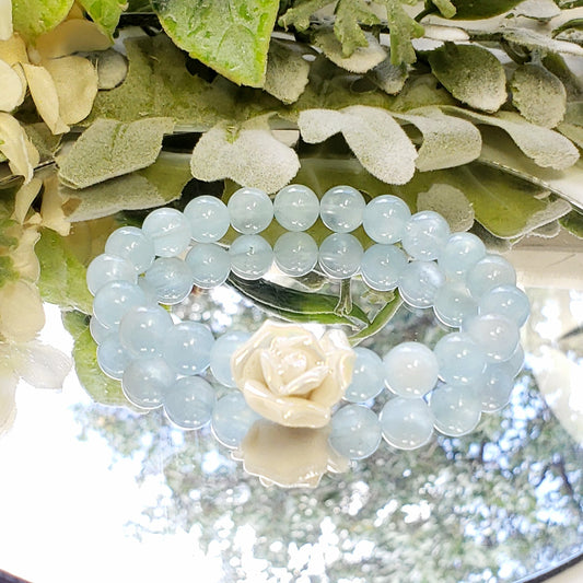 8mm Aquamarine Spring Bracelet with Aura Stone Flower