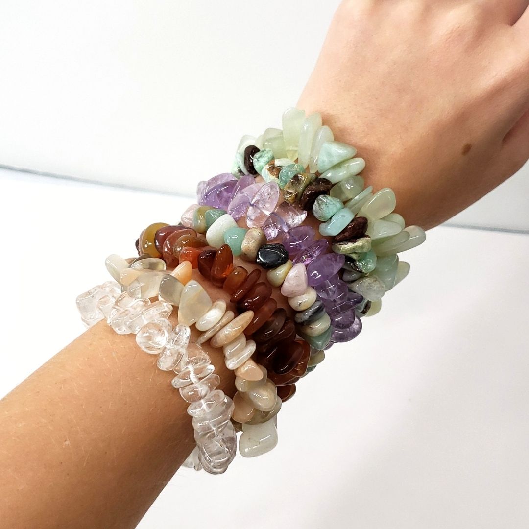 Natural Crystal Nugget Bracelets | Gemstone Stretch Bracelets