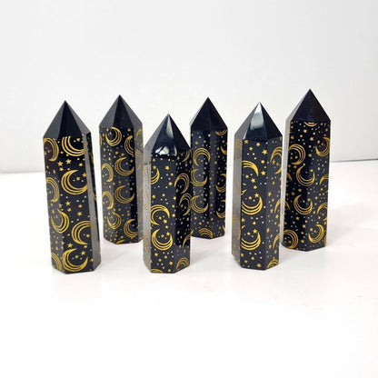 Black Obsidian Moon and Star Point | Crystal for Protection and Grounding
