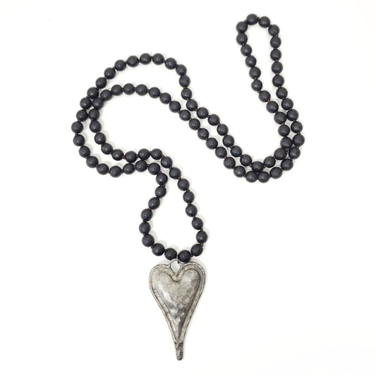 Black Onyx Necklace with Silver Heart Pendant