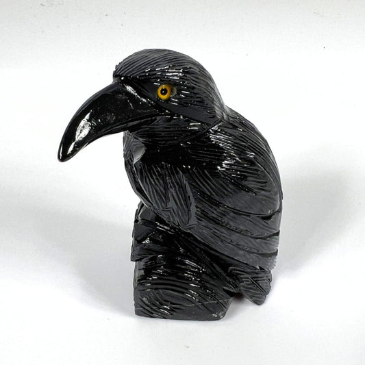 Black Onyx Raven Carving – Protective Crystal Bird Totem for Wisdom & Transformation