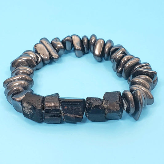 Black Tourmaline and Hematite Bracelet for Men