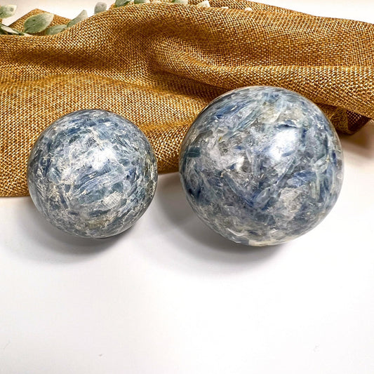 Blue Kyanite Sphere with Garnet Inclusions for Balance, Courage & Energy Flow