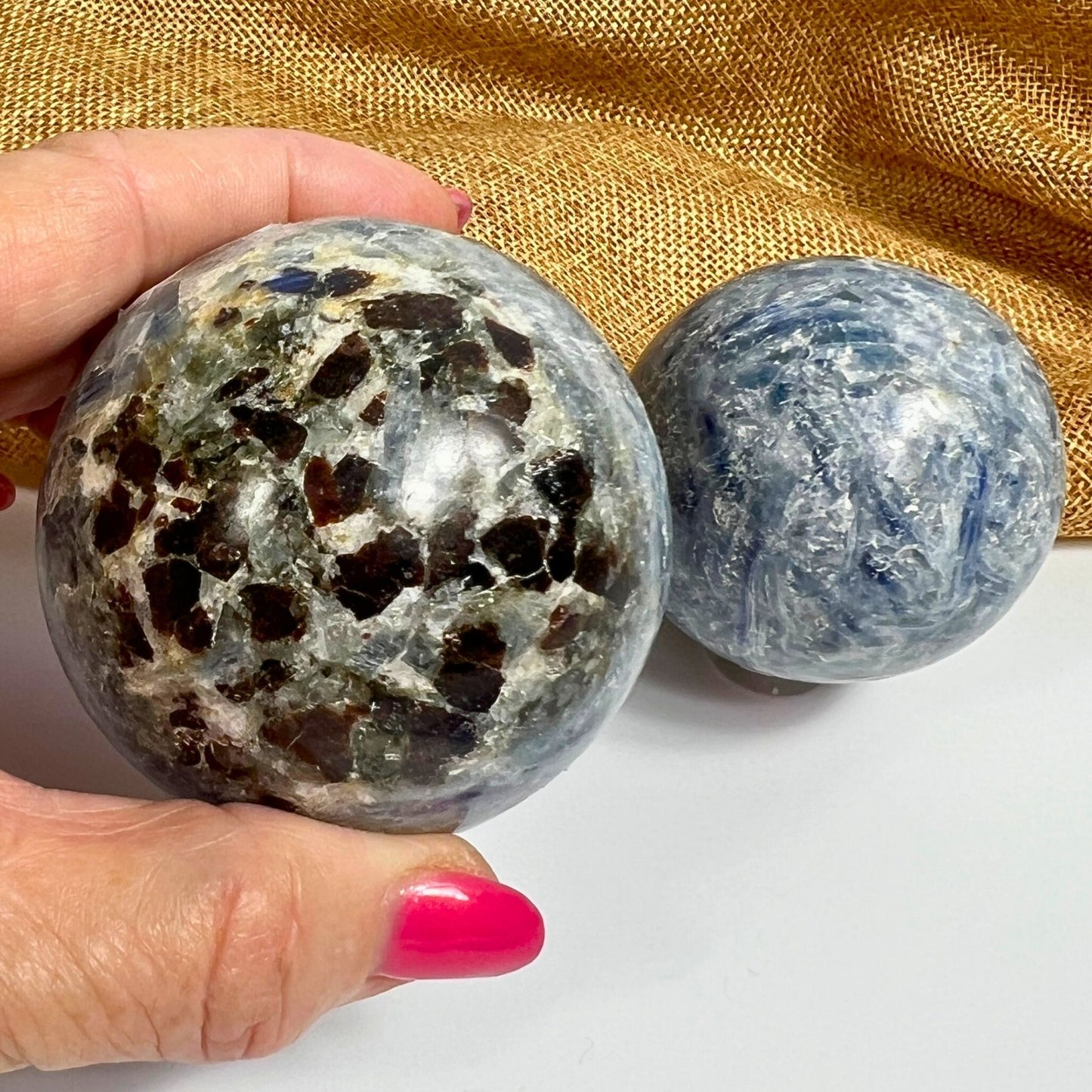 Blue Kyanite Sphere with Garnet Inclusions for Balance, Courage & Energy Flow