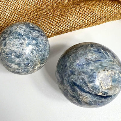 Blue Kyanite Sphere with Garnet Inclusions for Balance, Courage & Energy Flow