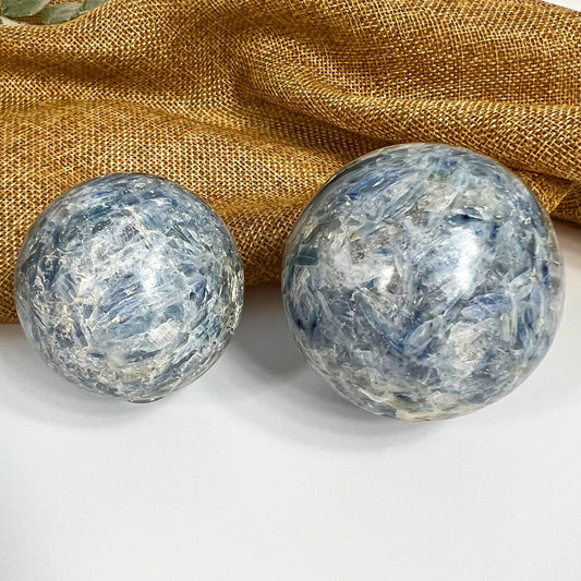 Blue Kyanite Sphere with Garnet Inclusions for Balance, Courage & Energy Flow