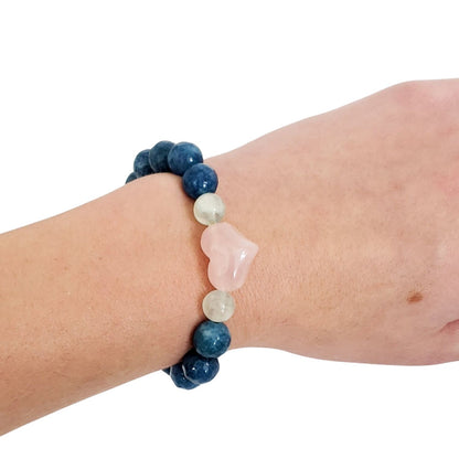 Faceted Blue Apatite with Rose Quartz Heart Bracelet